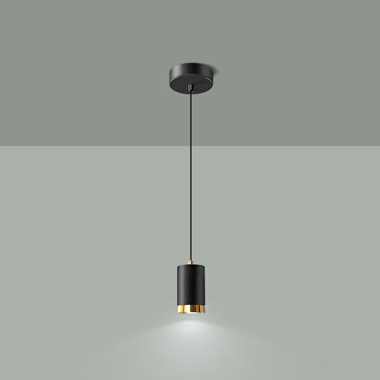 Black Cylinder Metal Simple Bedroom Pendant Light Image - 2