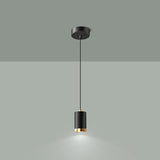 Black Cylinder Metal Simple Bedroom Pendant Light Image - 2