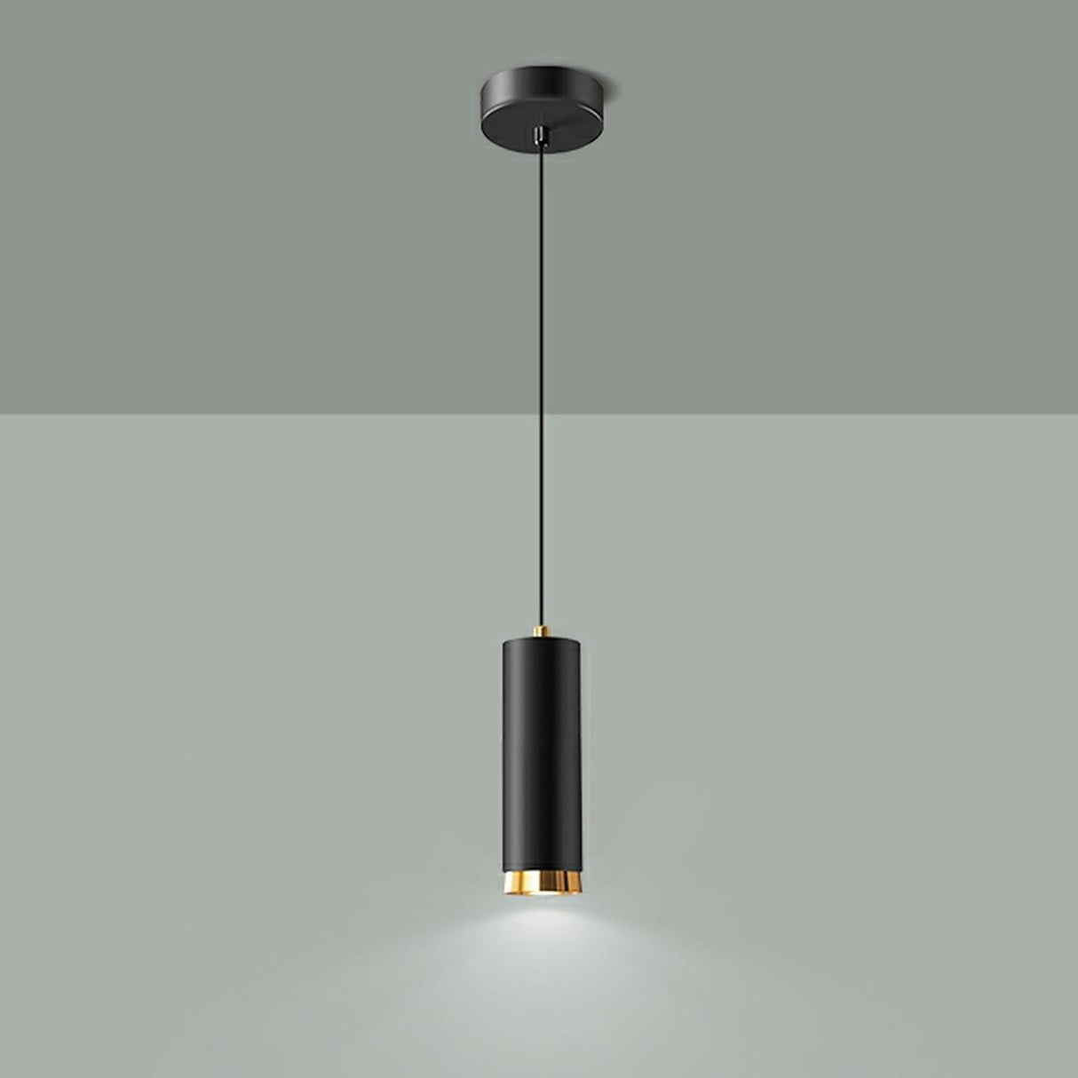 Black Cylinder Metal Simple Bedroom Pendant Light Image - 3