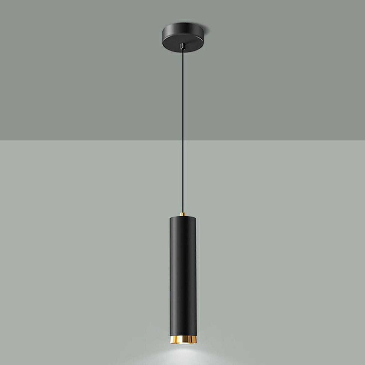 Black Cylinder Metal Simple Bedroom Pendant Light Image - 5