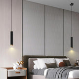 Black Cylinder Metal Simple Bedroom Pendant Light Image - 7