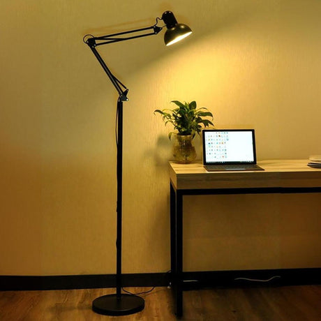 Black Dome Adjustable Task Swing Arm Floor Lamp Image - 1