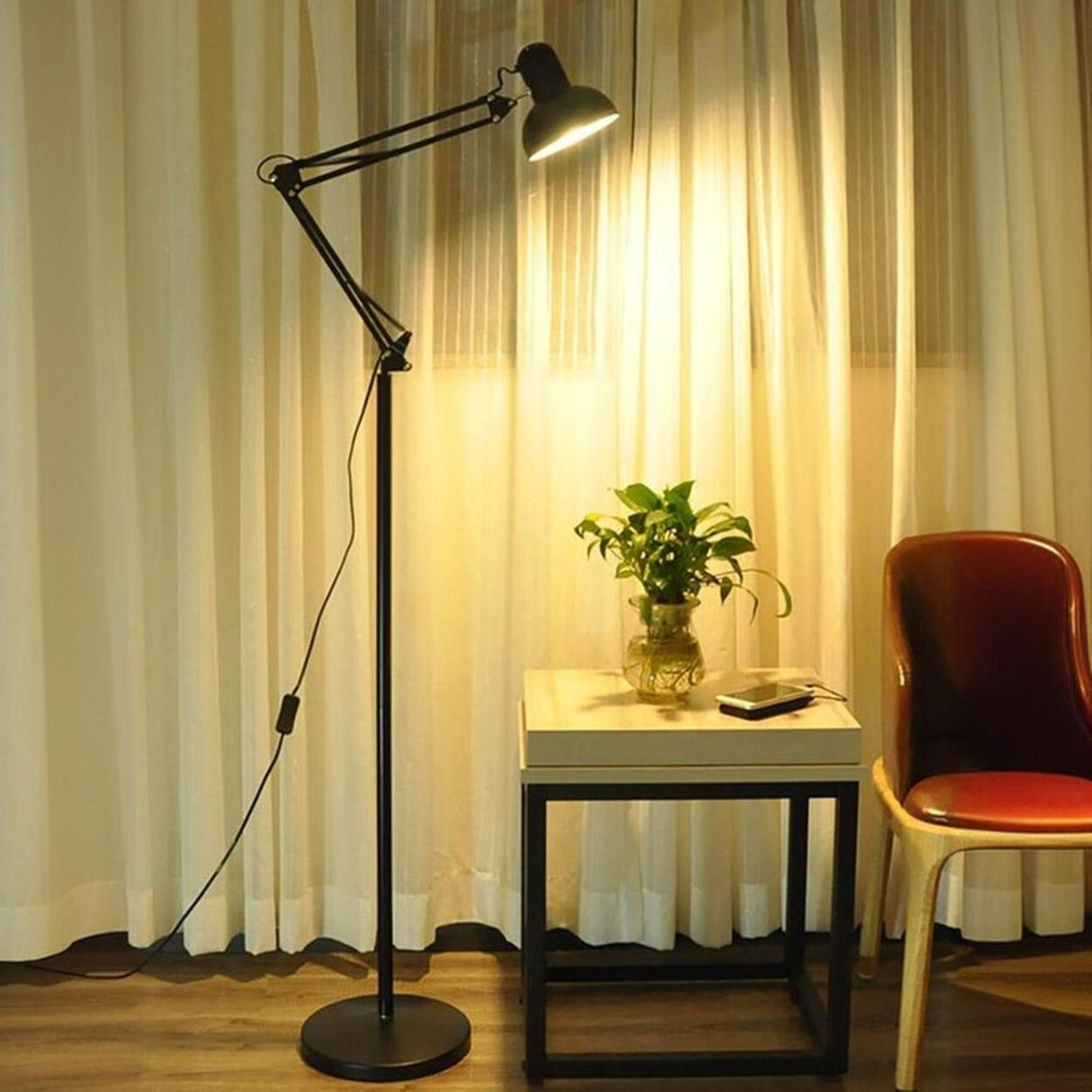 Black Dome Adjustable Task Swing Arm Floor Lamp Image - 3