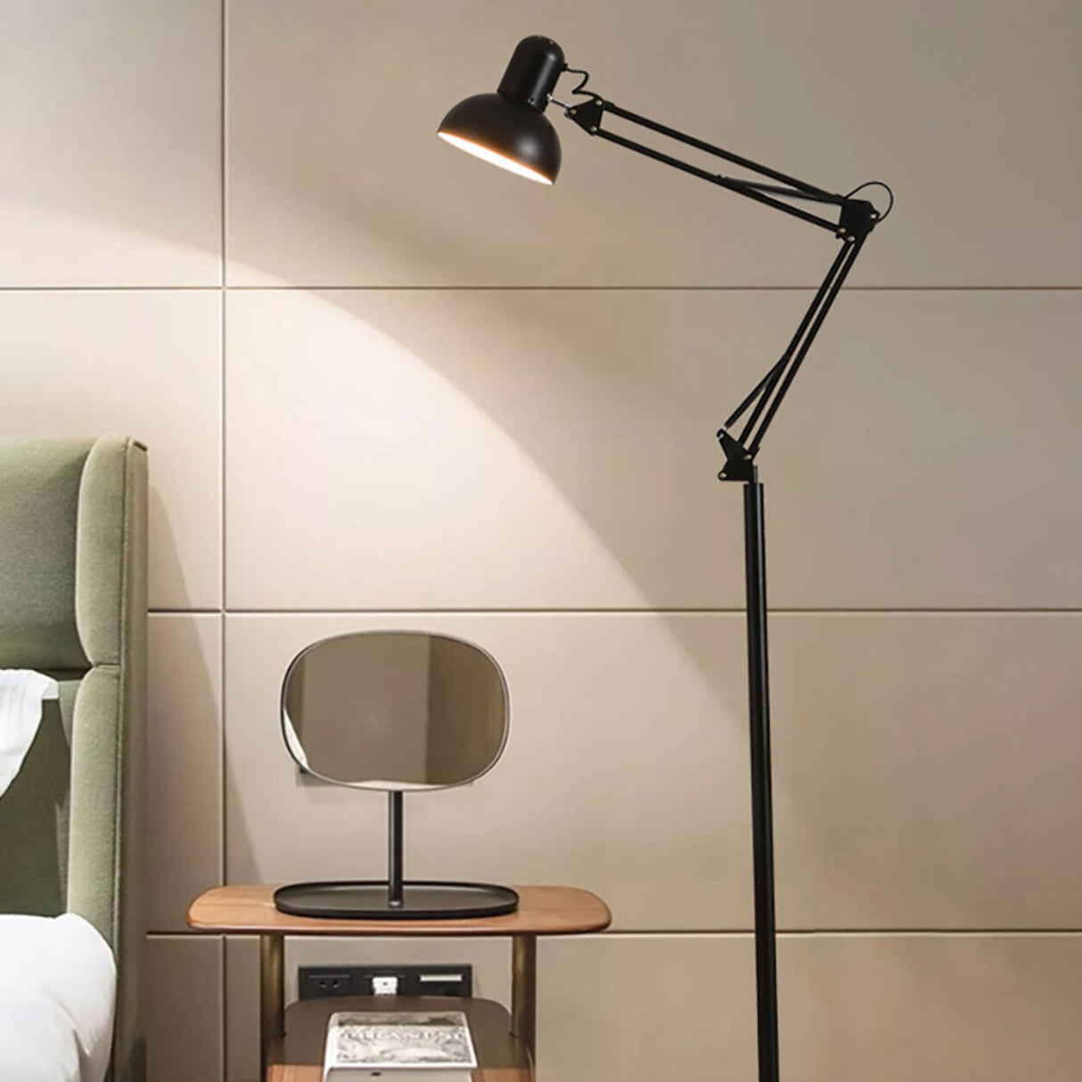 Black Dome Adjustable Task Swing Arm Floor Lamp Image - 4