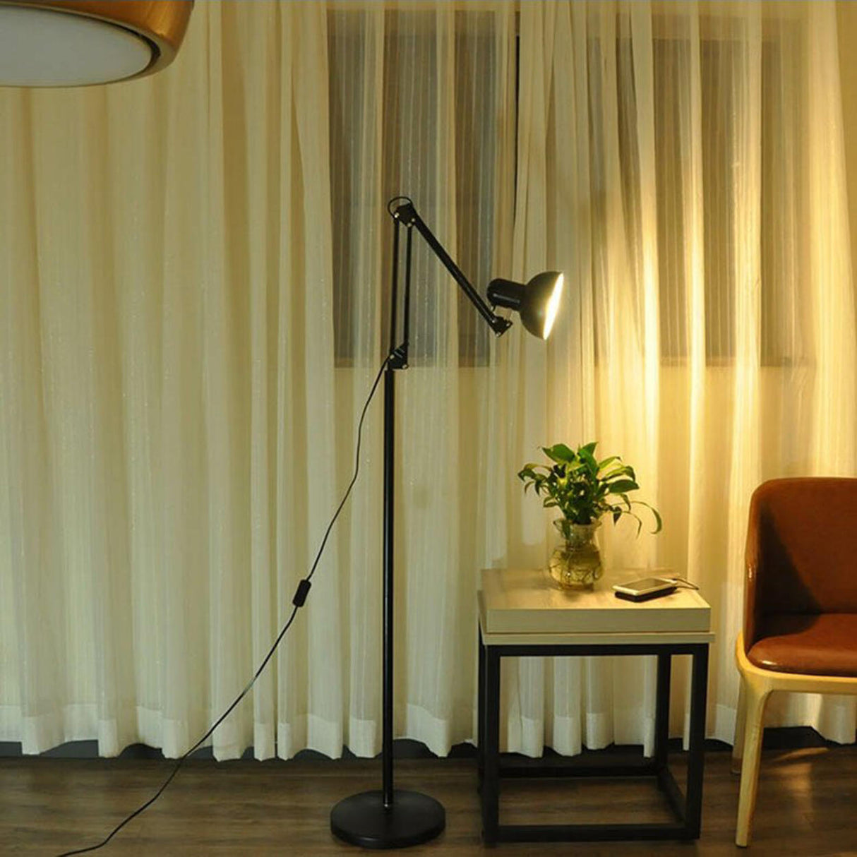 Black Dome Adjustable Task Swing Arm Floor Lamp Image - 5