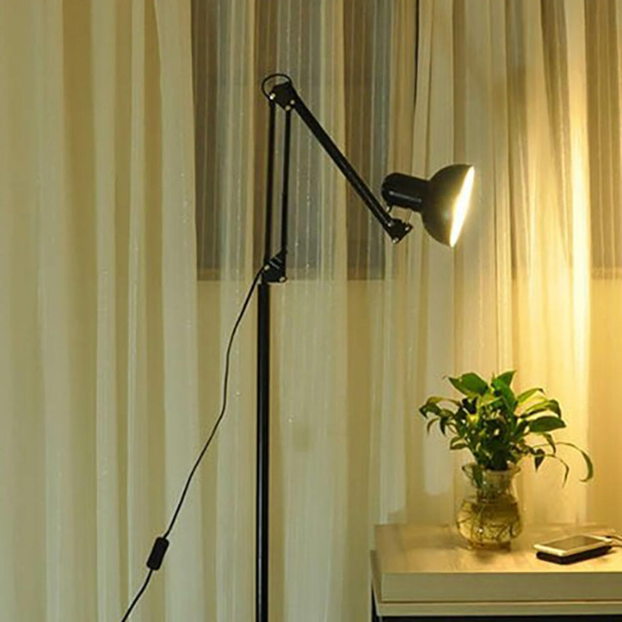 Black Dome Adjustable Task Swing Arm Floor Lamp Image - 8