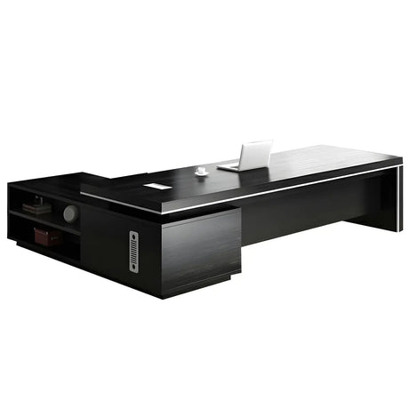 Black Drawers Exterior Shelving L-Shape Executive Desk Image - 2