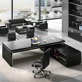 Black Drawers Exterior Shelving L-Shape Executive Desk Image - 4