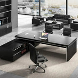 Black Drawers Exterior Shelving L-Shape Executive Desk Image - 6