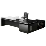 Black Drawers Exterior Shelving L-Shape Executive Desk Image - 7