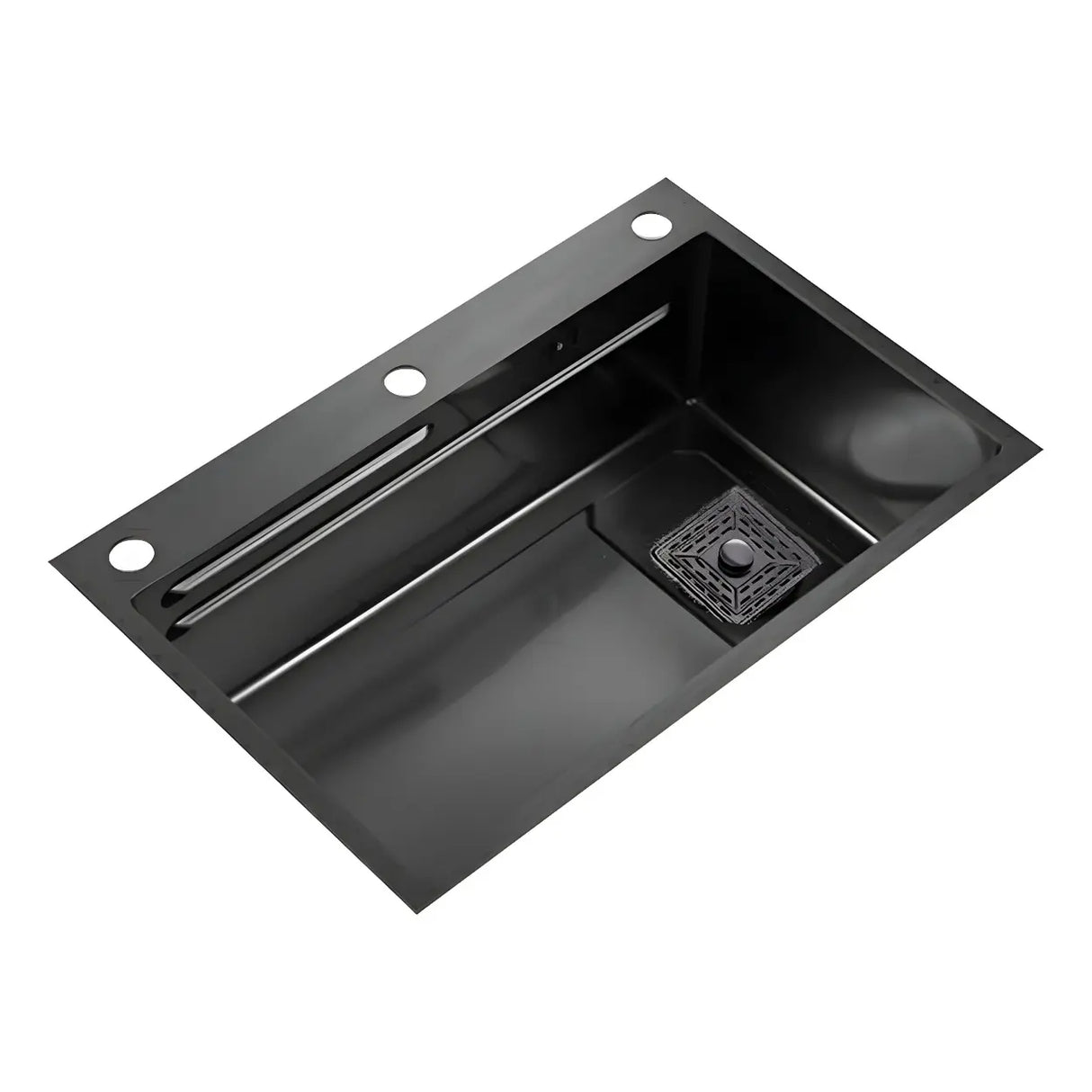 Black Drop-In Overflow Kitchen Sink with Colander Image - 10