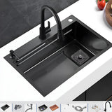 Black Drop-In Overflow Kitchen Sink with Colander Image - 3