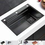 Black Drop-In Overflow Kitchen Sink with Colander Image - 5