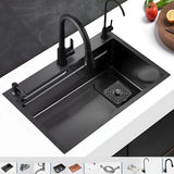 Black Drop-In Overflow Kitchen Sink with Colander Image - 7