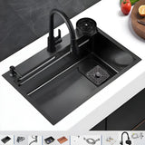 Black Drop-In Overflow Kitchen Sink with Colander Image - 9