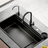 Black Drop-In Overflow Kitchen Sink with Faucet Holes Image - 1