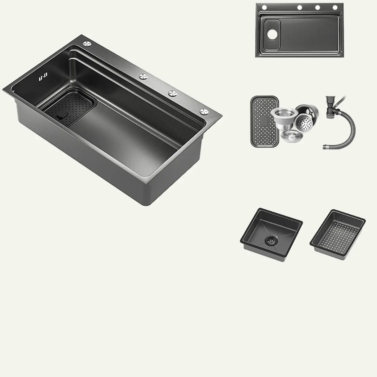 Black Drop-In Overflow Kitchen Sink with Faucet Holes Image - 3