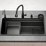 Black Drop-In Overflow Kitchen Sink with Faucet Holes Image - 5