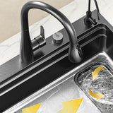 Black Drop-In Overflow Kitchen Sink with Faucet Holes Image - 6