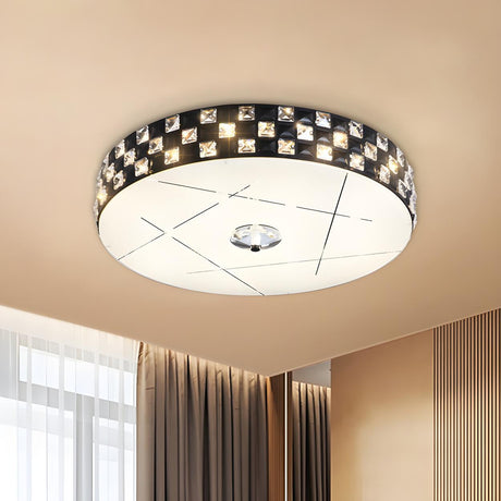 Black Drum Beveled Crystal LED Flush Mount Ceiling Lamp Image - 1