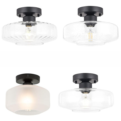 Black Drum Clear Glass Semi-Flush Mount Ceiling Light Image - 1