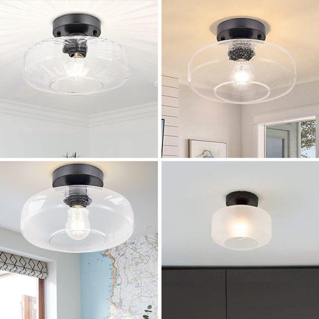 Black Drum Clear Glass Semi-Flush Mount Ceiling Light Image - 2