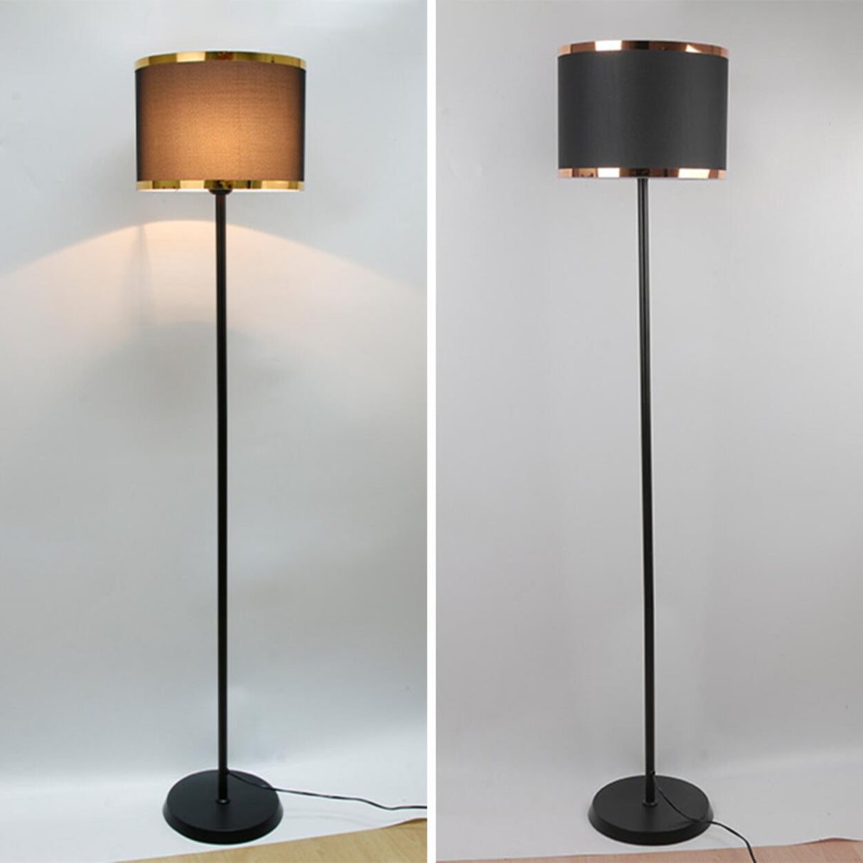 Black Drum Contemporary Metal Column Floor Lamp Image - 6