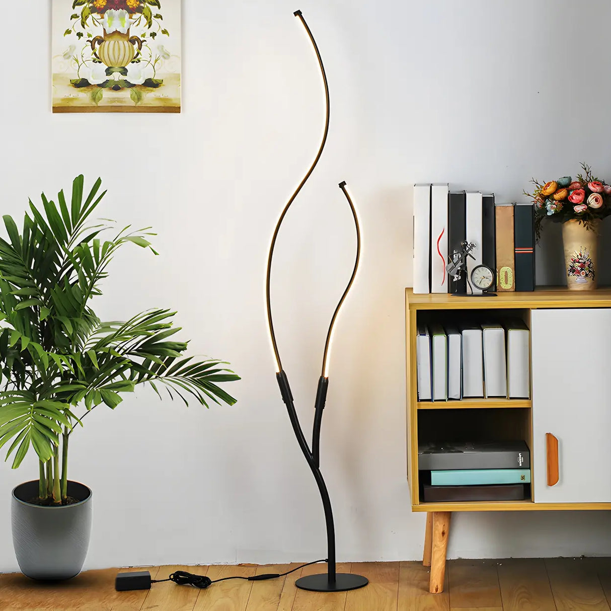 Black Dual Curved Light Bars Modern LED Floor Lamp Image - 1