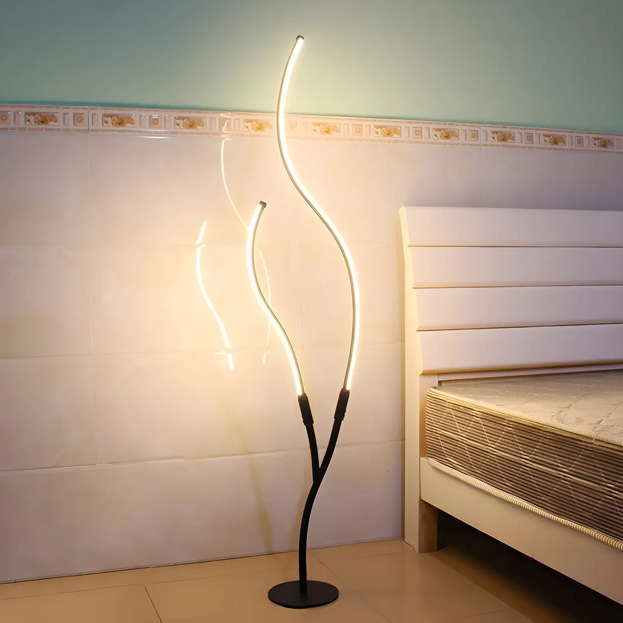 Black Dual Curved Light Bars Modern LED Floor Lamp Image - 11