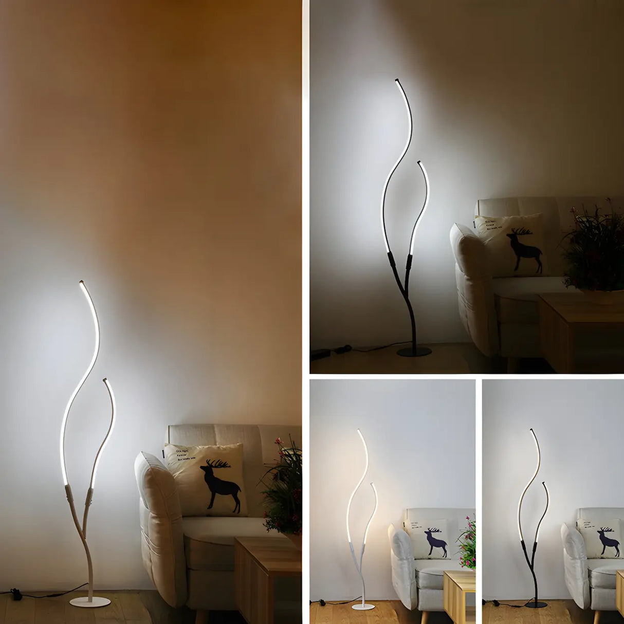 Black Dual Curved Light Bars Modern LED Floor Lamp Image - 14