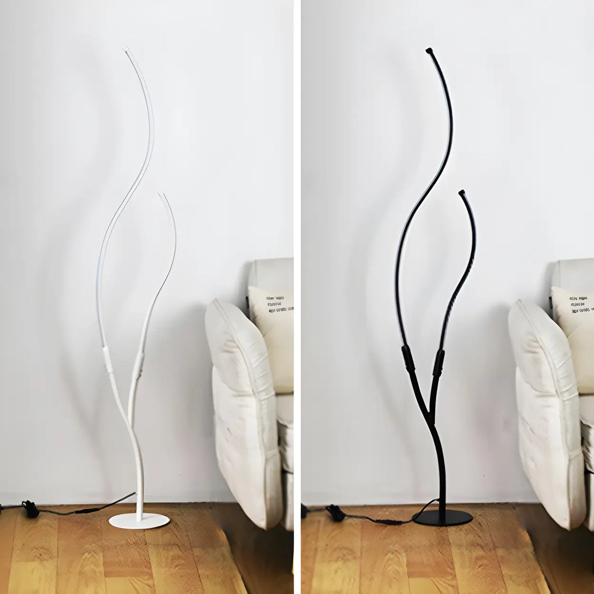 Black Dual Curved Light Bars Modern LED Floor Lamp Image - 15