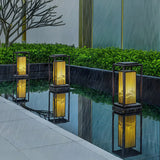 Black Elegant Rectangular Lantern Outdoor Table Lamp Image - 10