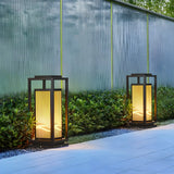 Black Elegant Rectangular Lantern Outdoor Table Lamp Image - 2