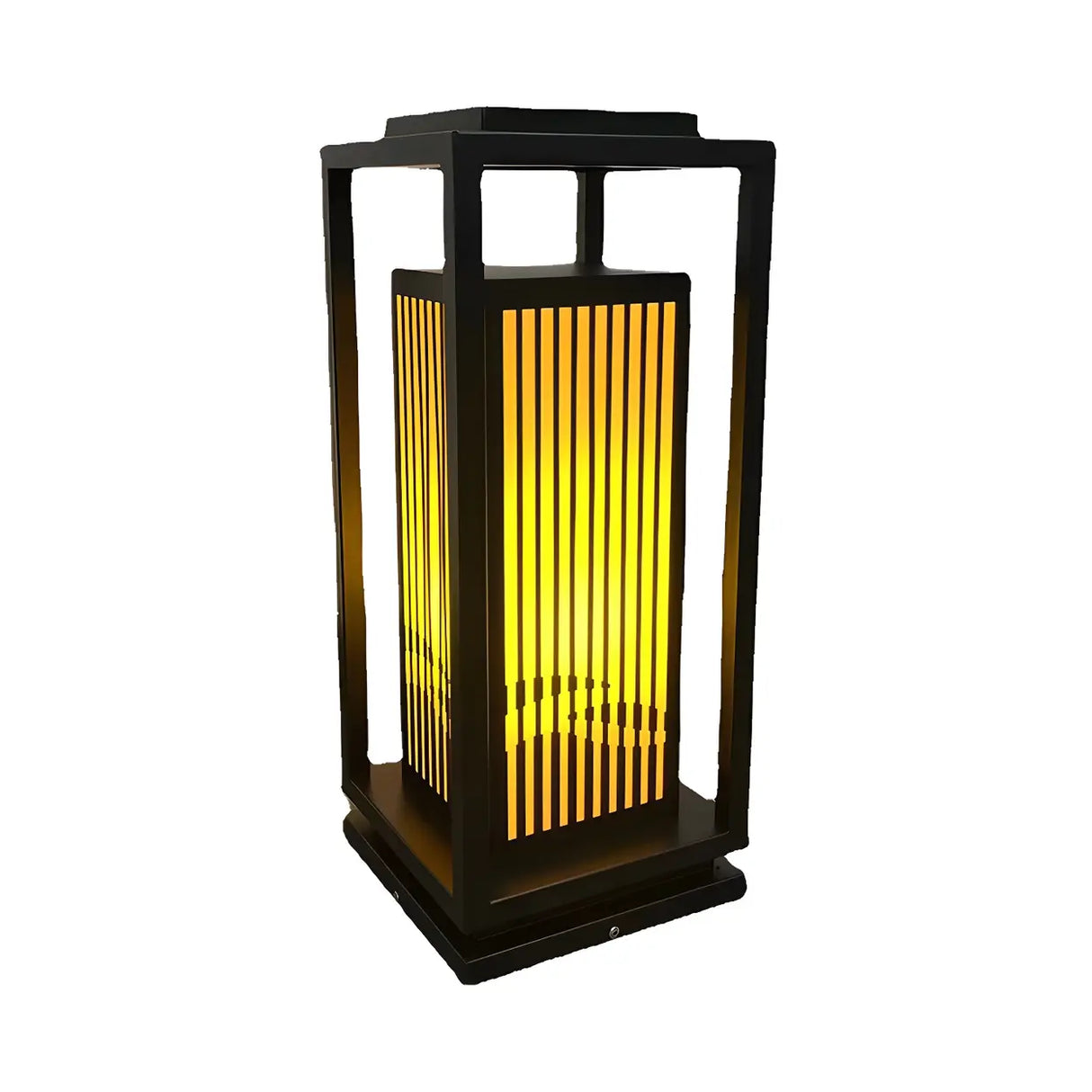 Black Elegant Rectangular Lantern Outdoor Table Lamp Image - 5