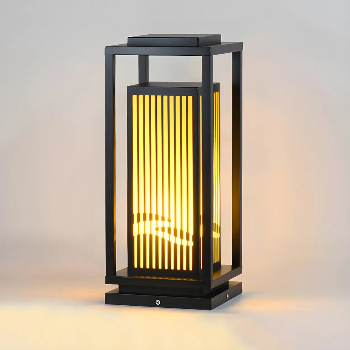 Black Elegant Rectangular Lantern Outdoor Table Lamp Image - 6