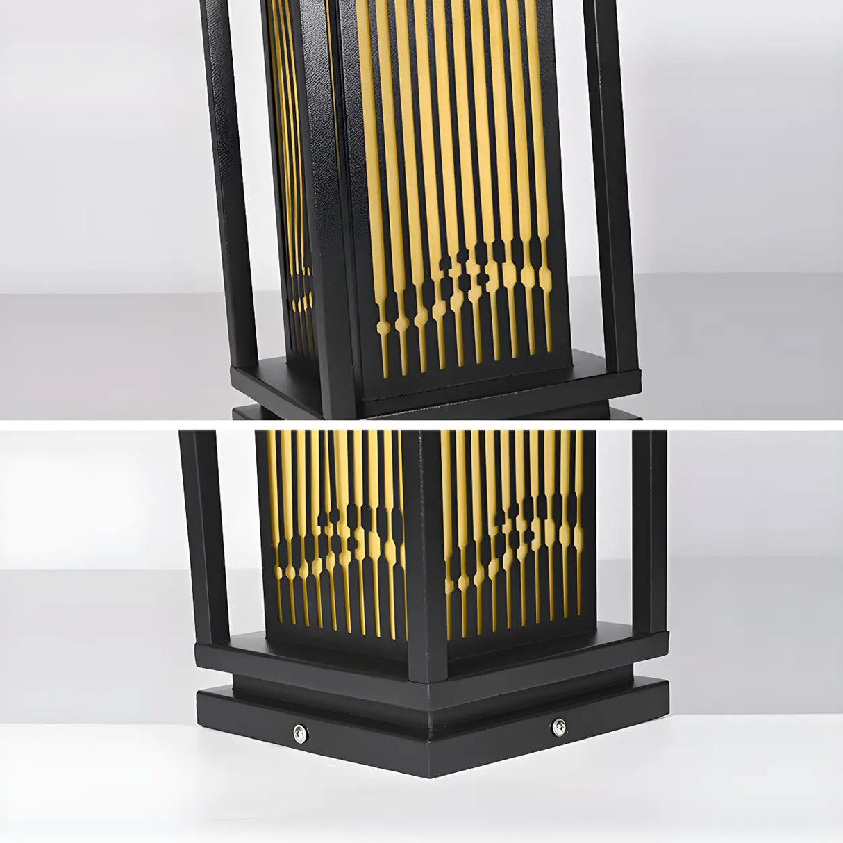 Black Elegant Rectangular Lantern Outdoor Table Lamp Image - 7