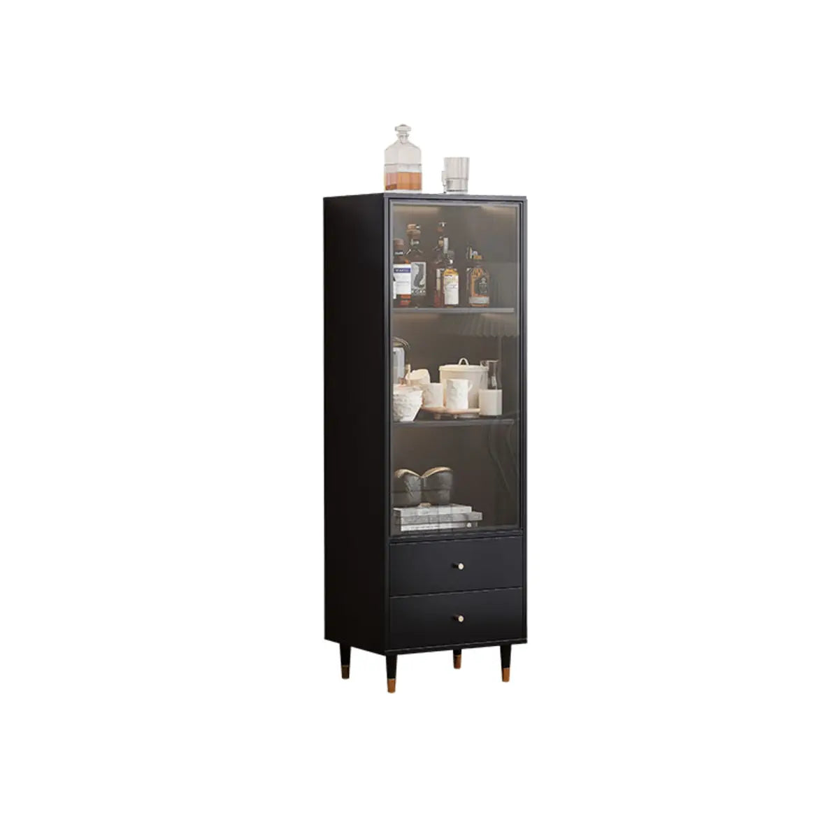 Black Enclosed Glass Living Room Storage China Cabinet Image - 3