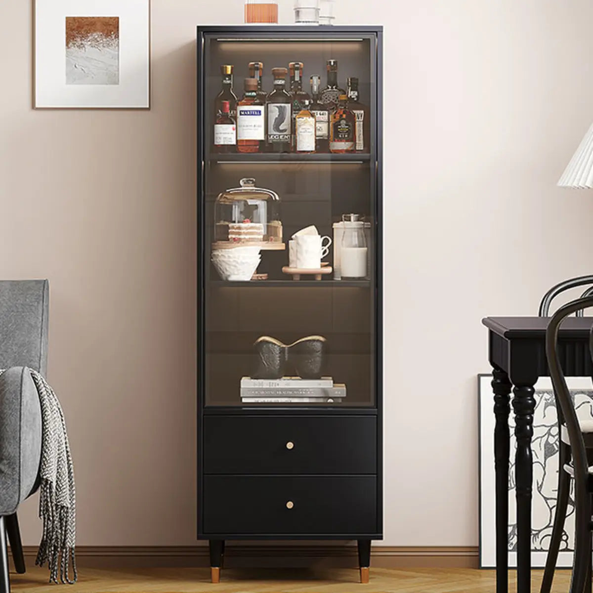 Black Enclosed Glass Living Room Storage China Cabinet Image - 6