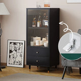 Black Enclosed Glass Living Room Storage China Cabinet Image - 7