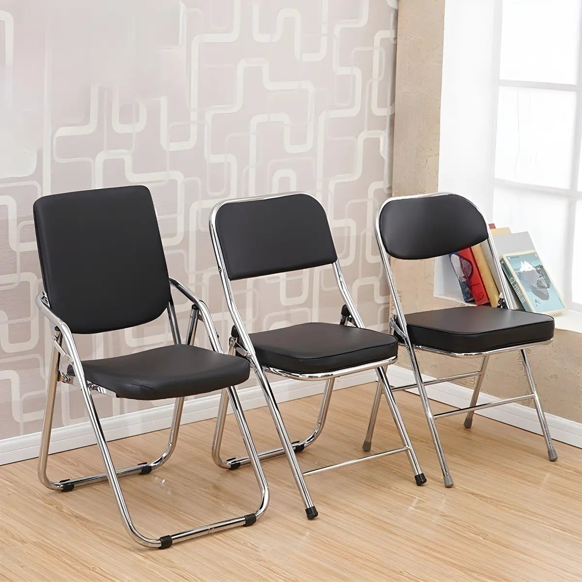 Black Ergonomic Modern Folding Metal Office Chair Image - 1