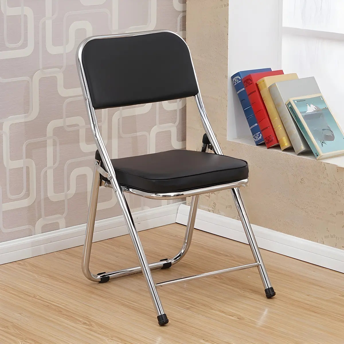 Black Ergonomic Modern Folding Metal Office Chair Image - 2