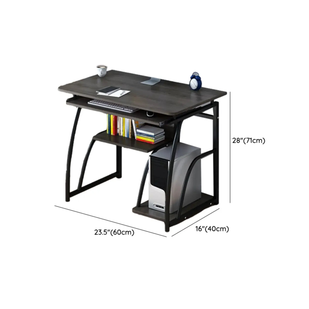 Black Exterior Shelf Keyboard Tray Metal Computer Desk 