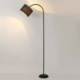 Black Fabric Barrel Arched Metal Modern Floor Lamp Image - 1