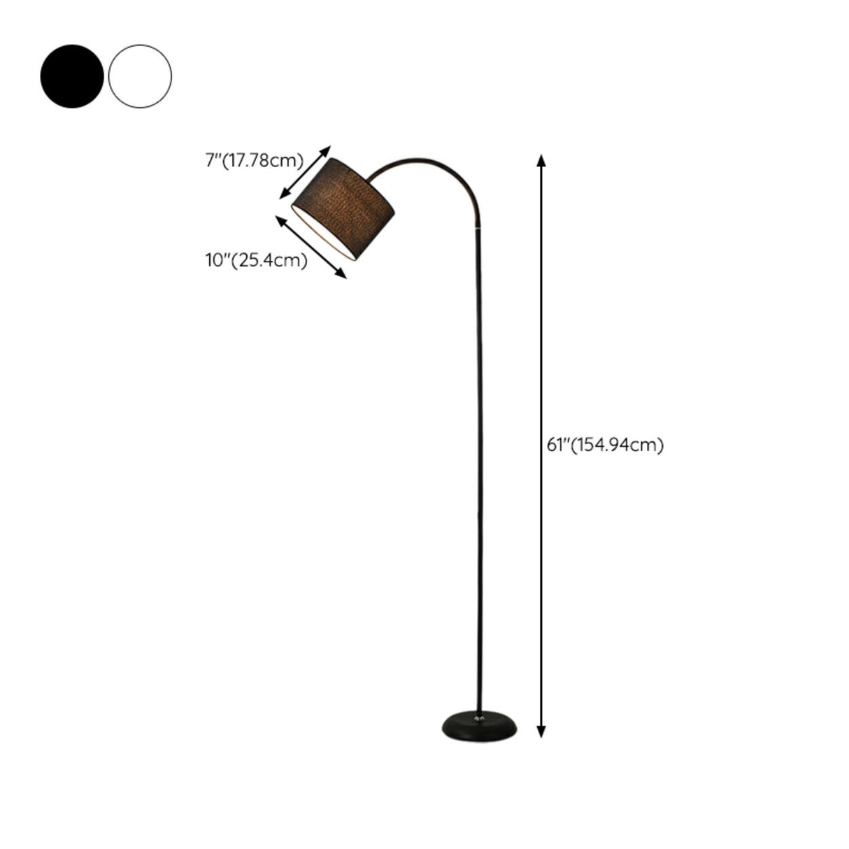 Black Fabric Barrel Arched Metal Modern Floor Lamp 