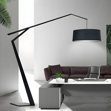 Black Fabric Cylinder and Arc Metal Floor Lamp Image - 1