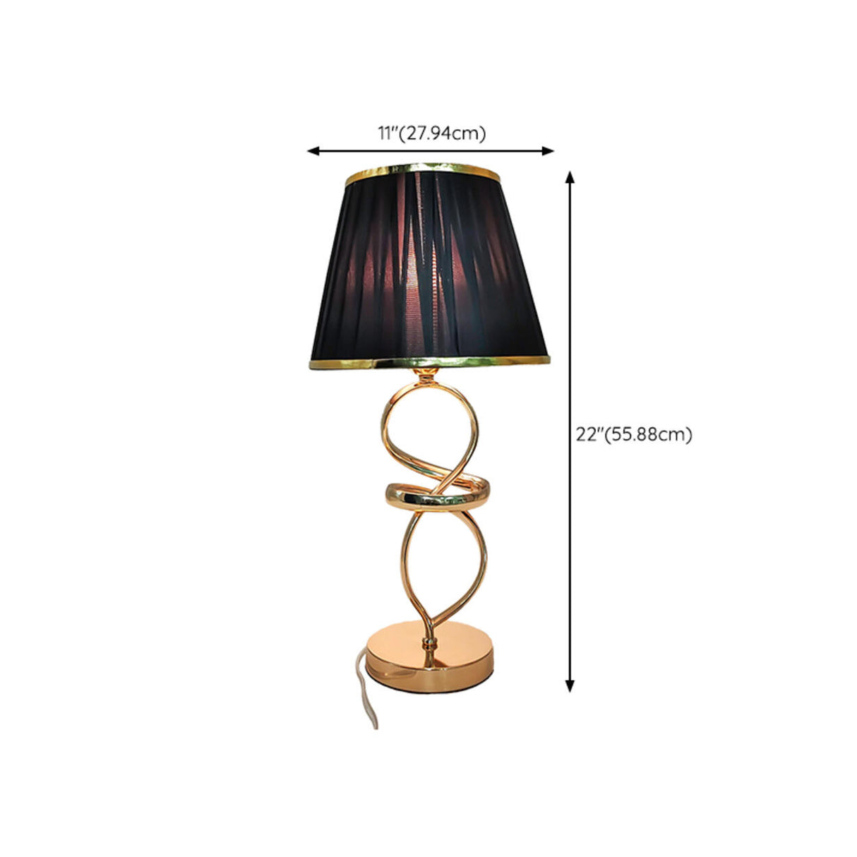 Black Fabric Lampshade Luxury Spiral Gold Table Lamp 