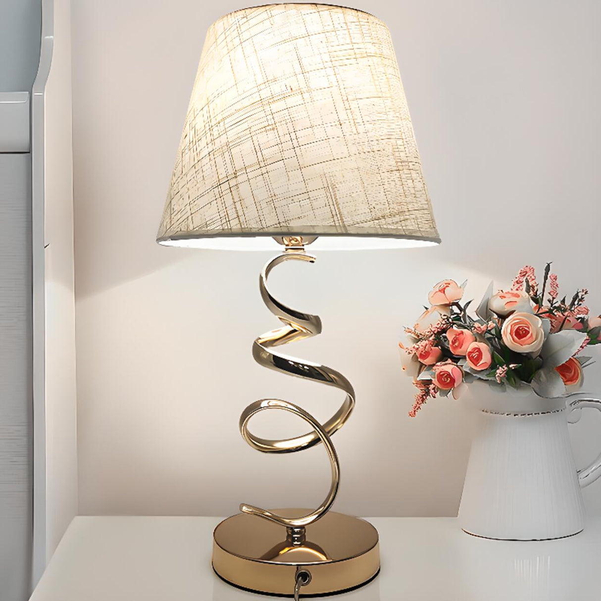 Black Fabric Lampshade Luxury Spiral Gold Table Lamp Image - 3