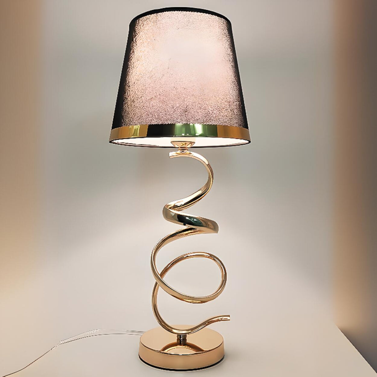 Black Fabric Lampshade Luxury Spiral Gold Table Lamp Image - 6