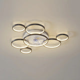 Black Fashionable Multi-Ring LED Ceiling Fan with Light Image - 14