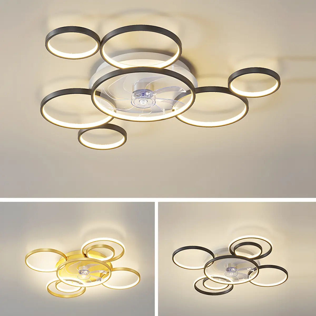 Black Fashionable Multi-Ring LED Ceiling Fan with Light Image - 17